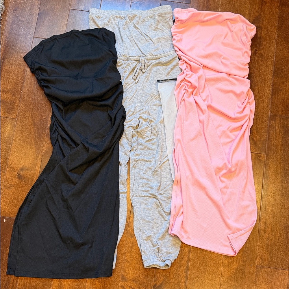 Stretchy Ruched Tube Dresses and Soft tube jump suit Bundle - Black, Pink, Gray